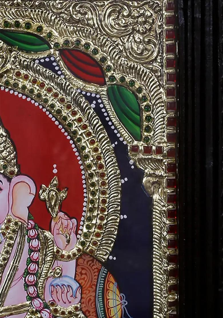 Sitting Lord Ganesha Tanjore Painting