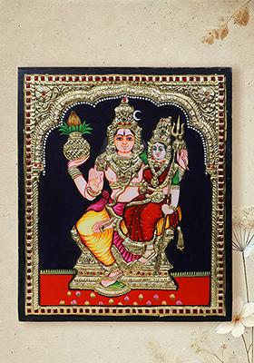 Lord Shiva With Goddess Parvati Seated Tanjore