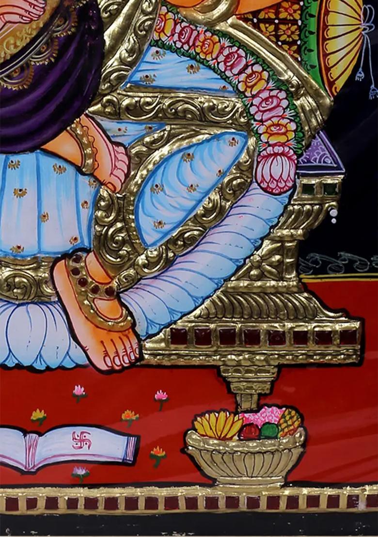 Goddess Saraswati Tanjore Painting 24K Gold