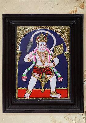 Standing Lord Hanuman Tanjore Painting 24 Karat Gold