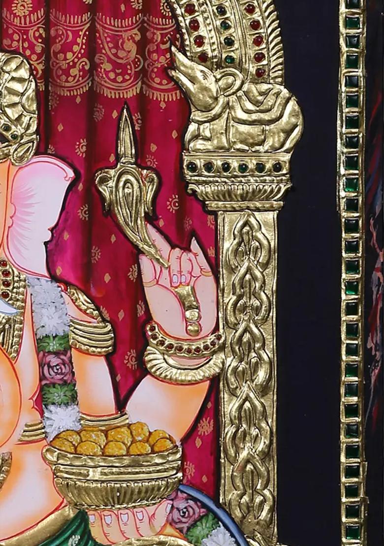 Sitting Lord Ganesha Tanjore Painting