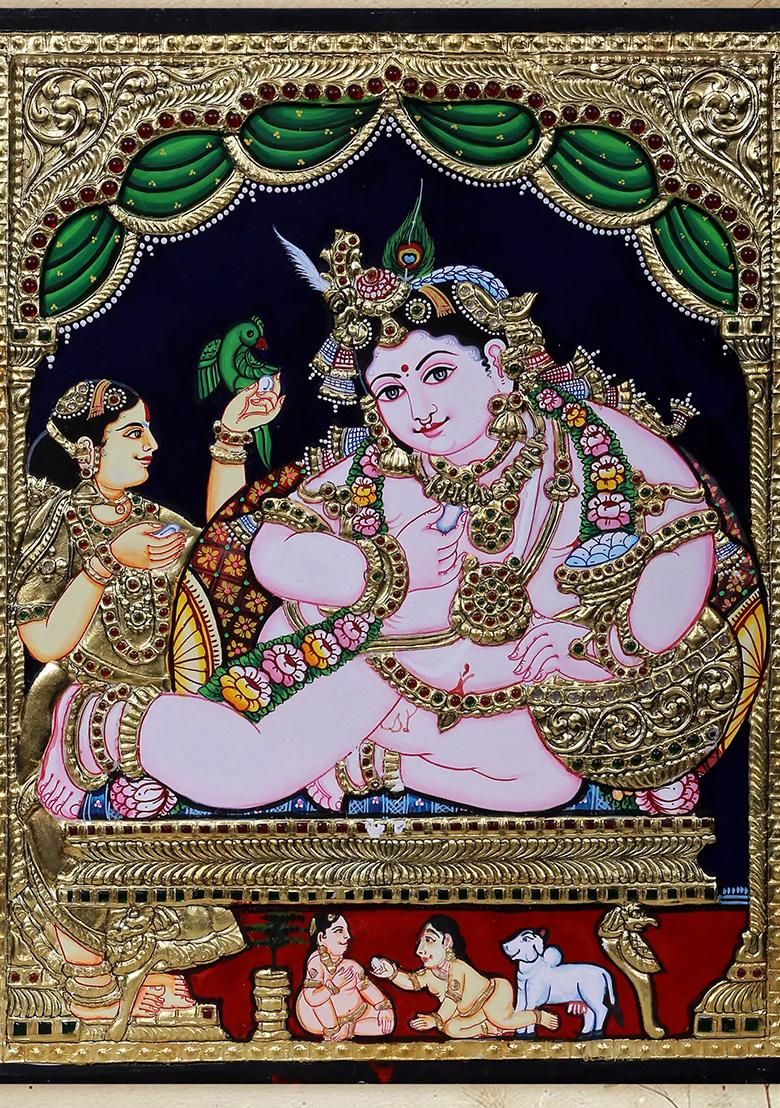 Butter Krishna Tanjore Painting 24 Karat Gold