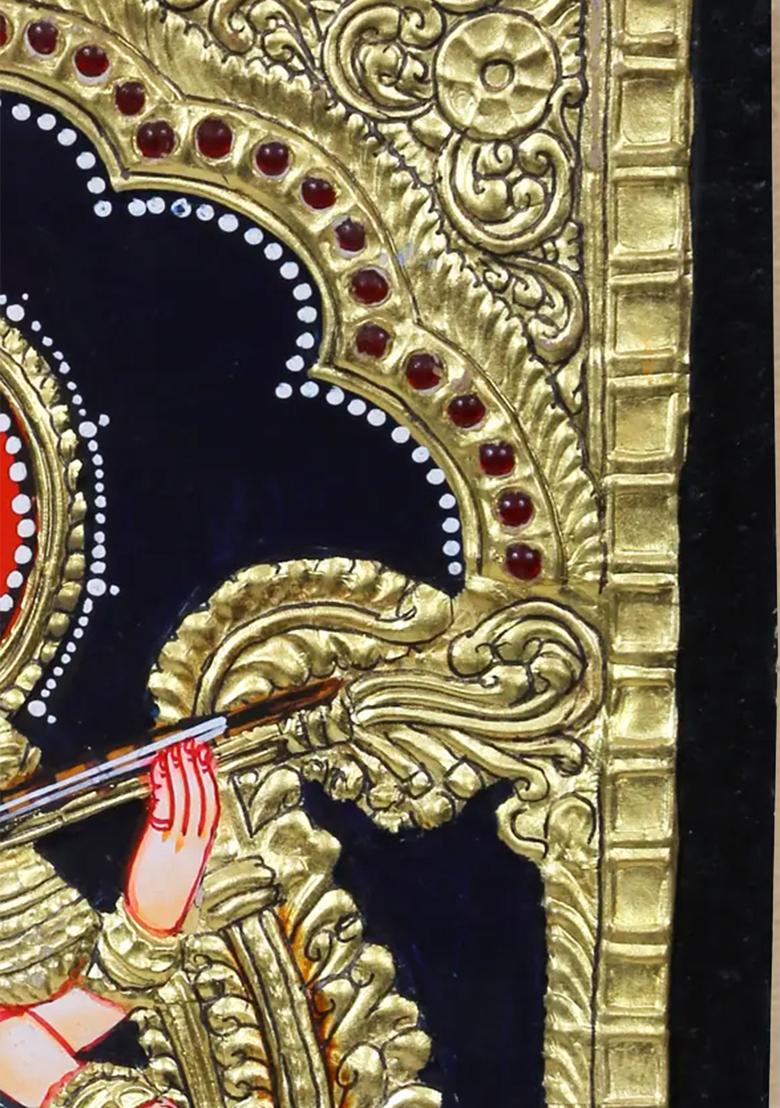 Devi Saraswati Seated On Peacock Tanjore Painting