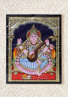 Saraswati Goddess Of Knowledge Tanjore Painting
