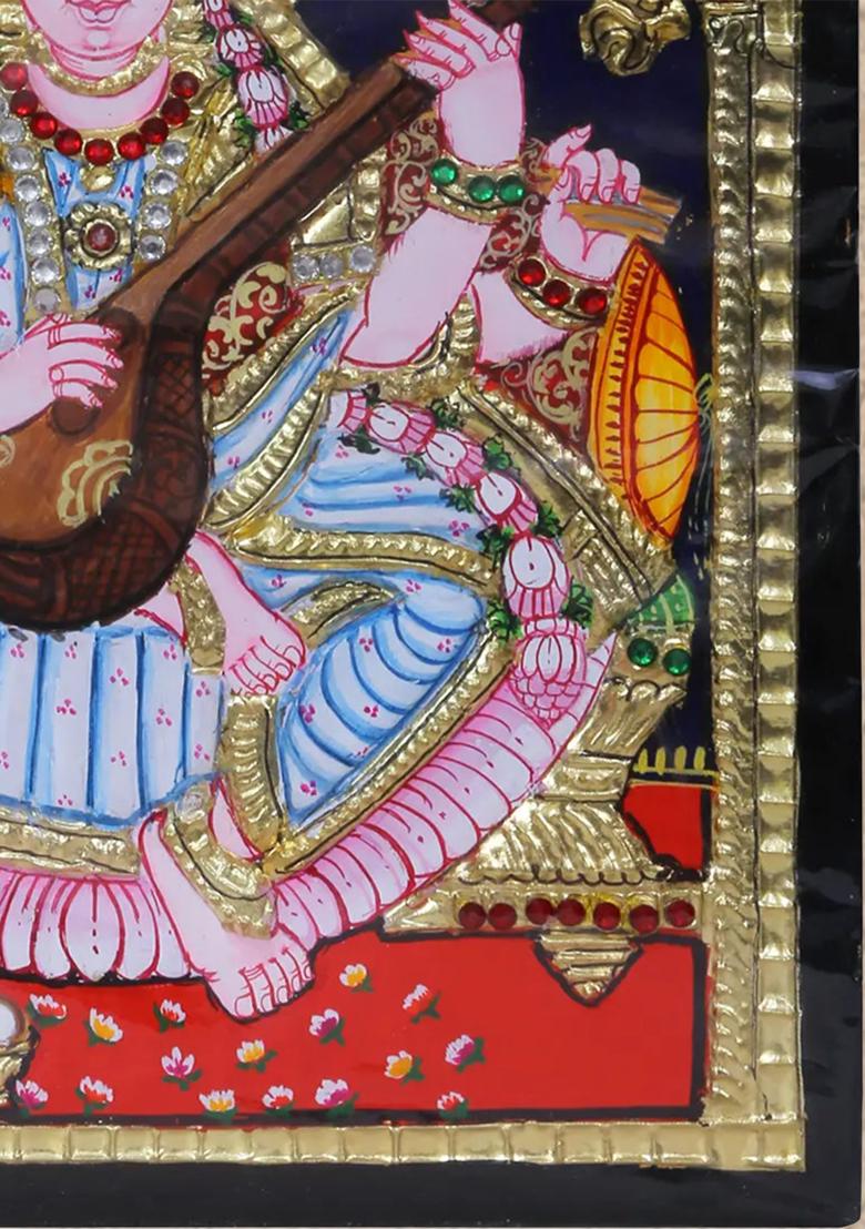 Saraswati Goddess Of Knowledge Tanjore Painting