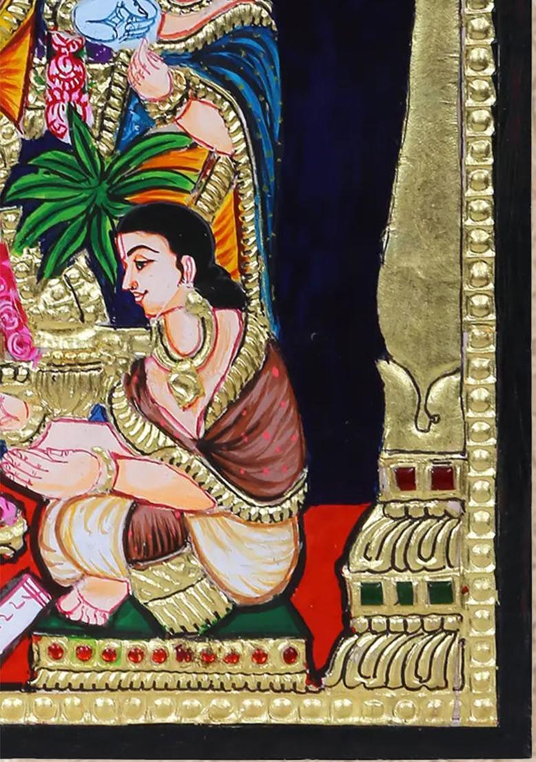Lord Vishnu Satyanarayan Worship By Family Tanjore Painting
