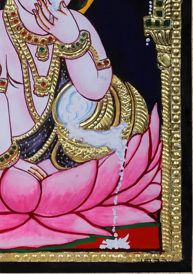 Little Krishna Seated On Lotus Pedestal Tanjore Painting