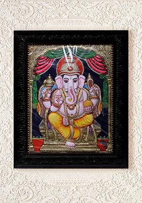 Sitting Lord Ganesha Tanjore Painting