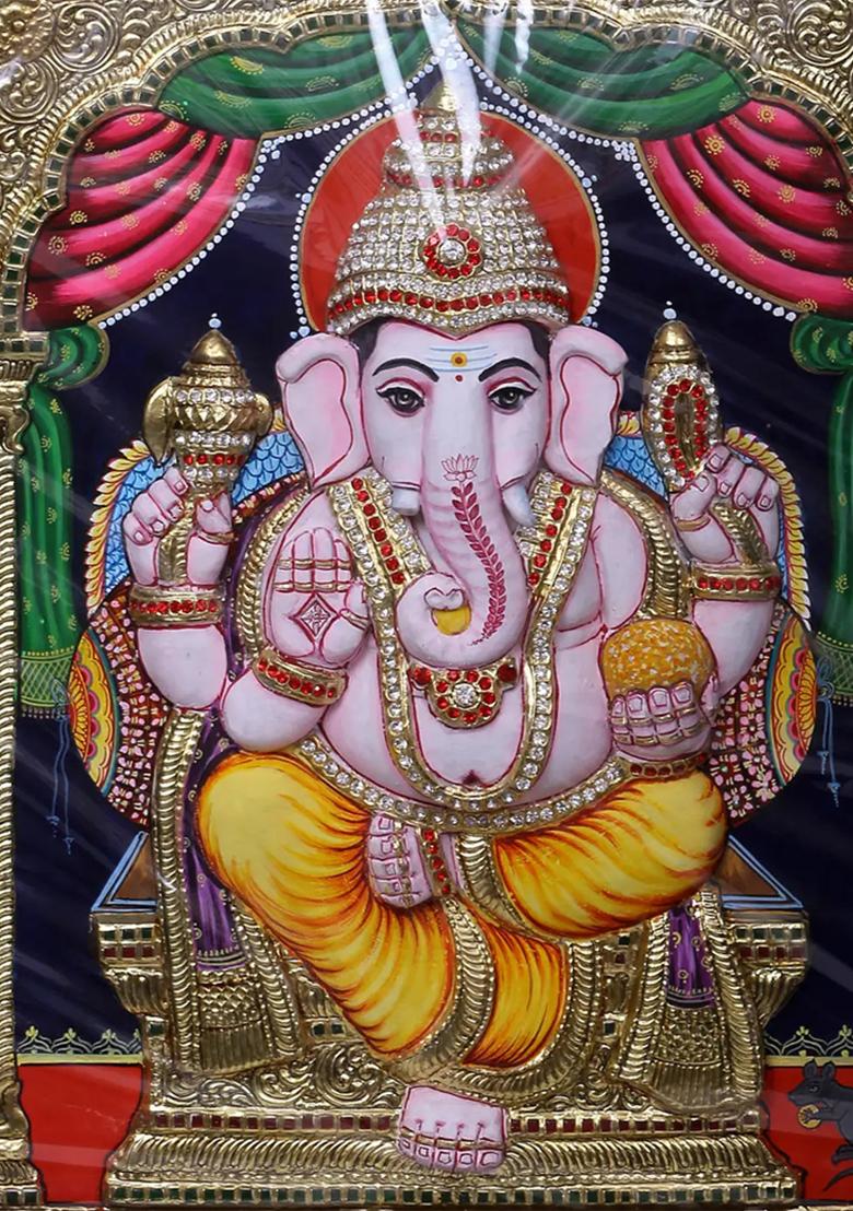 Sitting Lord Ganesha Tanjore Painting