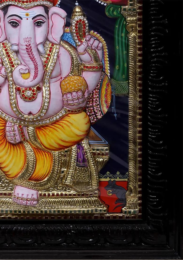 Sitting Lord Ganesha Tanjore Painting