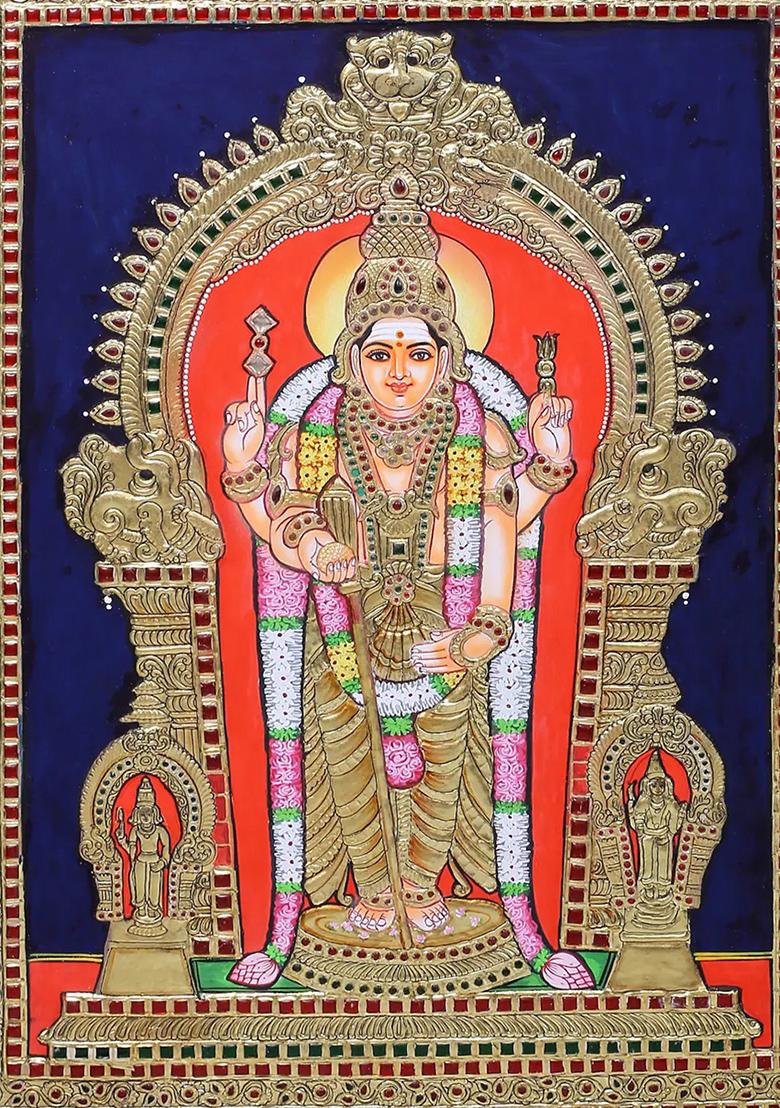 Standing Lord Ktikeya Tanjore Painting
