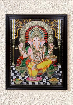 Sitting Lord Ganesha Tanjore Painting