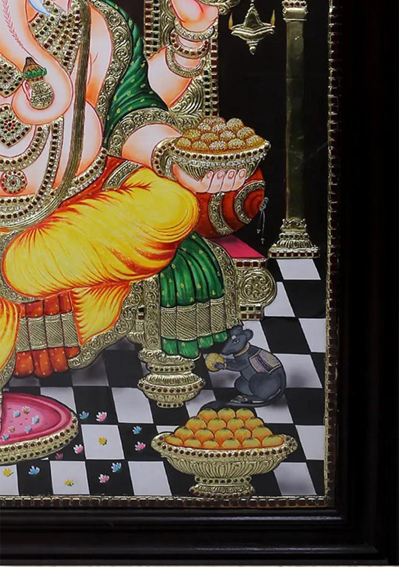 Sitting Lord Ganesha Tanjore Painting