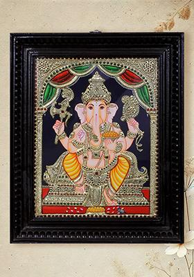 Sitting Lord Ganapati Tanjore Painting