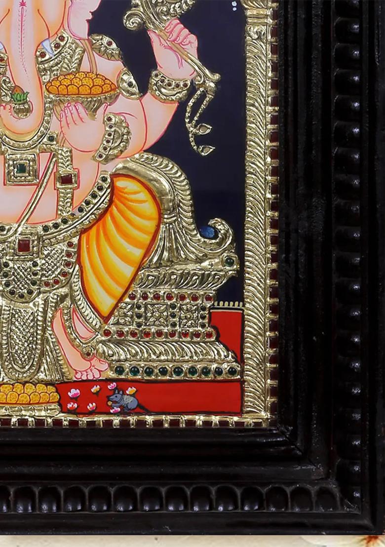 Sitting Lord Ganapati Tanjore Painting