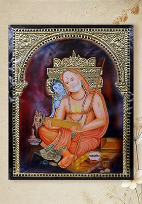 Shri Guru Raghavendra Swamy With Krishna Tanjore Painting