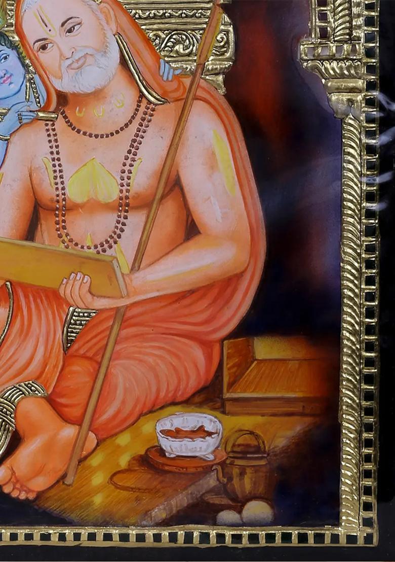 Shri Guru Raghavendra Swamy With Krishna Tanjore Painting