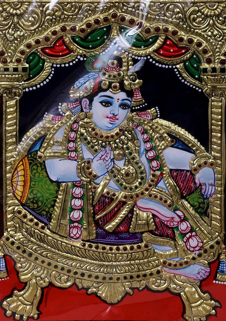 Sitting Lord Krishna Tanjore Painting
