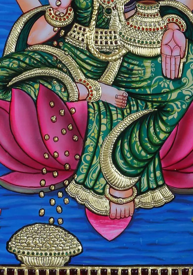 Goddess Gajalakshmi Seated On Lotus Tanjore Painting