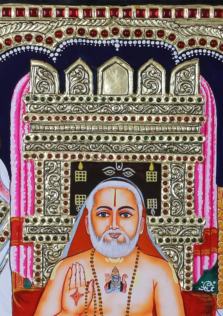 Guru Raghavendra Swami With Cow Tanjore Painting