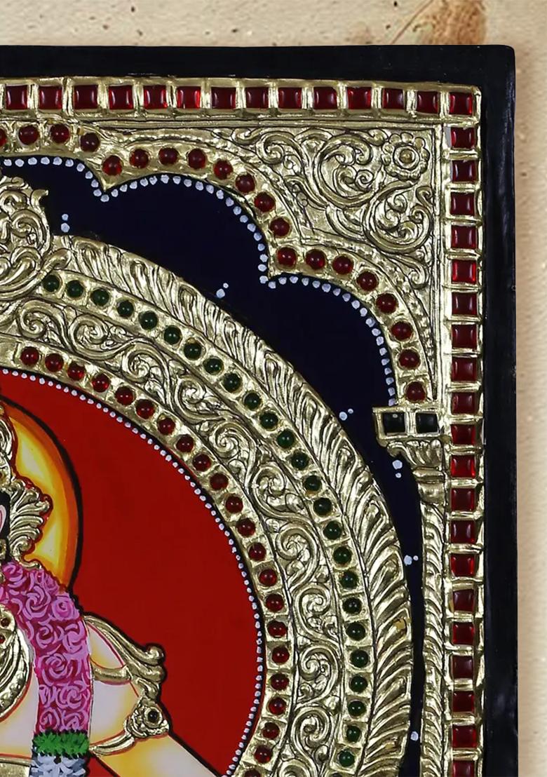 Lord Ayyappan Seated On Pedestal Tanjore Painting