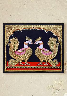 Pair Of Peacock Tanjore Painting