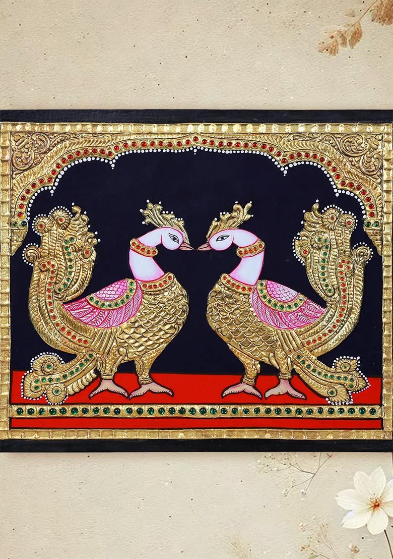 Pair Of Peacock Tanjore Painting