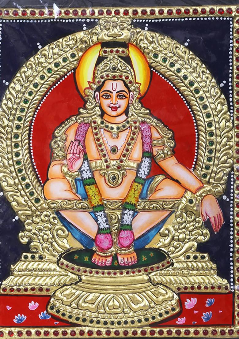 Lord Ayyappan With Kirtimukha Tanjore Painting