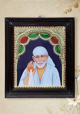 Blessing Lord Sai Baba Tanjore Painting