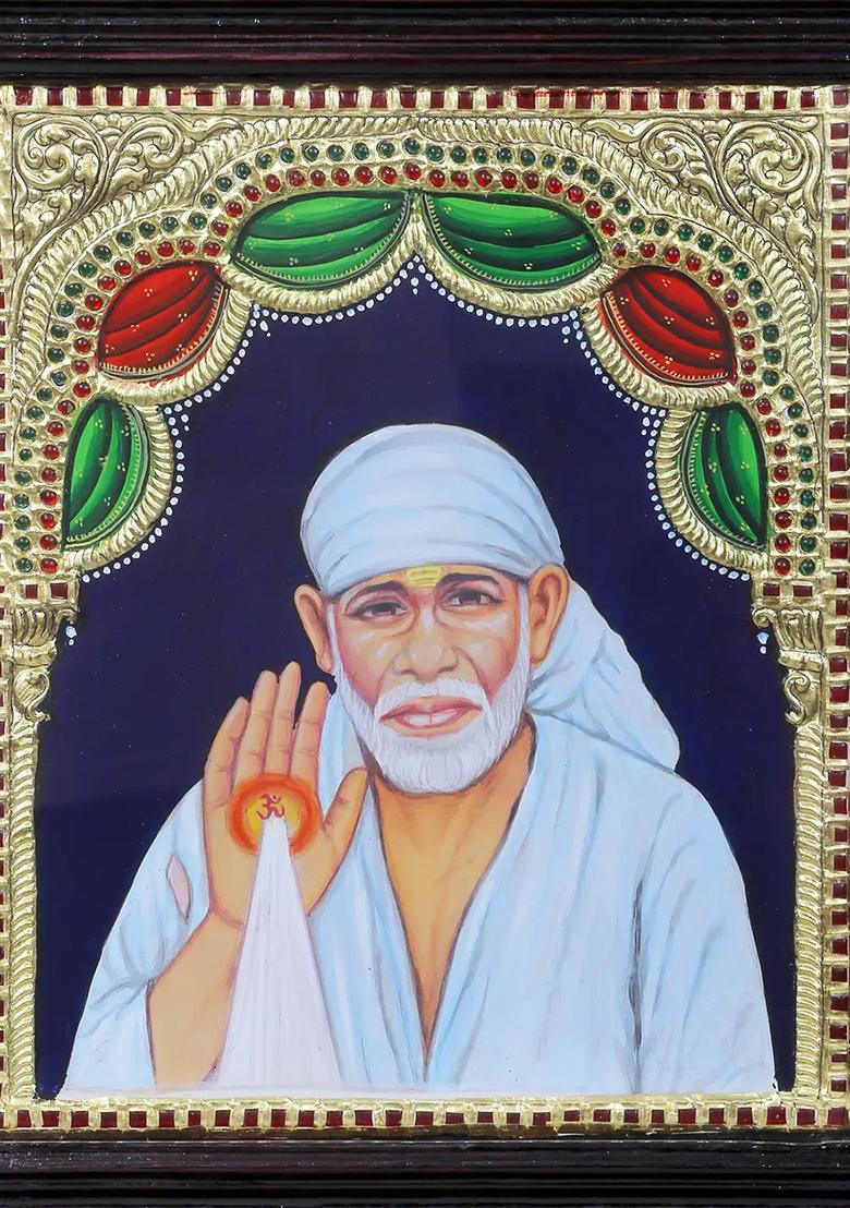 Blessing Lord Sai Baba Tanjore Painting