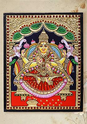 Fourarmed Goddess Gajalakshmi Tanjore Painting