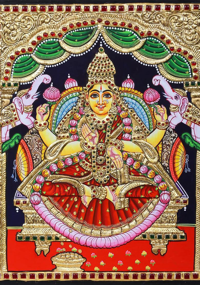 Fourarmed Goddess Gajalakshmi Tanjore Painting