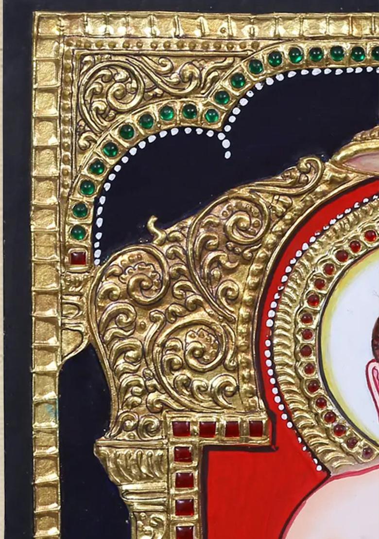 Sitting Lord Mahavir In Dhyan Mudra Tanjore Painting