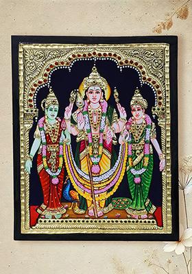 Lord Kikeya With Devasena Valli Tanjore Painting