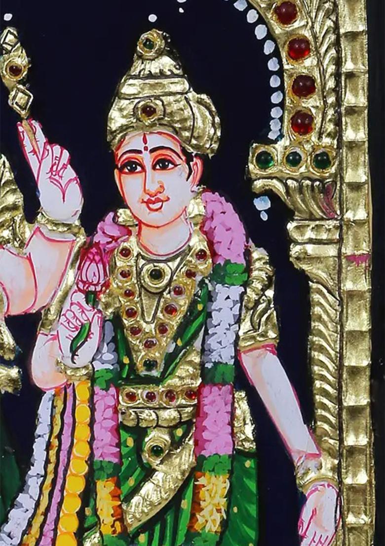 Lord Kikeya With Devasena Valli Tanjore Painting