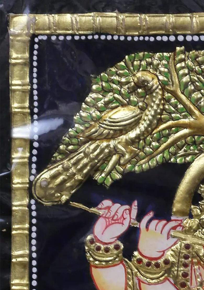 Lord Krishna Playing Bansuri With Cow Tanjore Painting