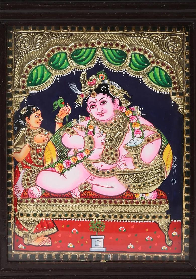 Butter Krishna Tanjore Painting 24K Gold