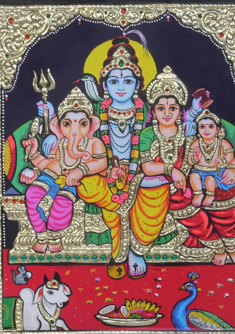 Lord Shiva Parivar Tanjore Painting 24K Gold