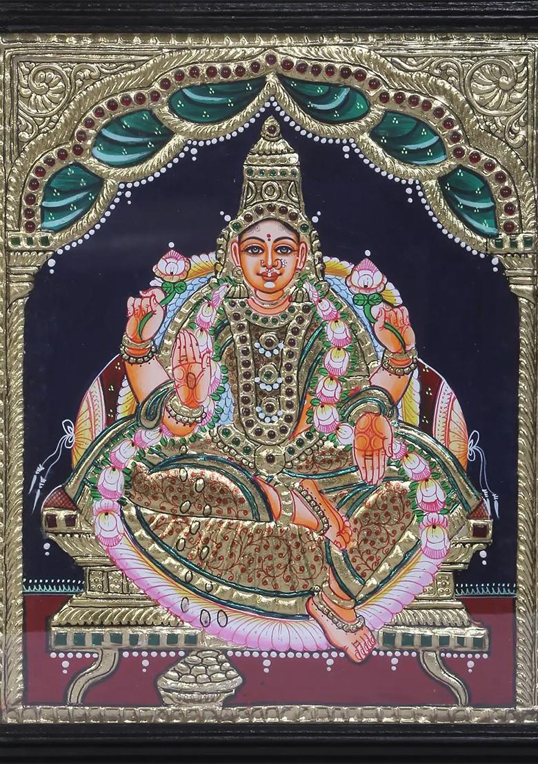 Goddess Lakshmi Seated On Singhasan Tanjore Painting