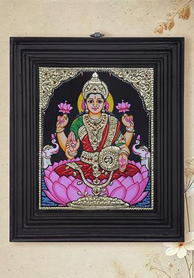 Goddess Gajalakshmi Tanjore Painting 24K Gold