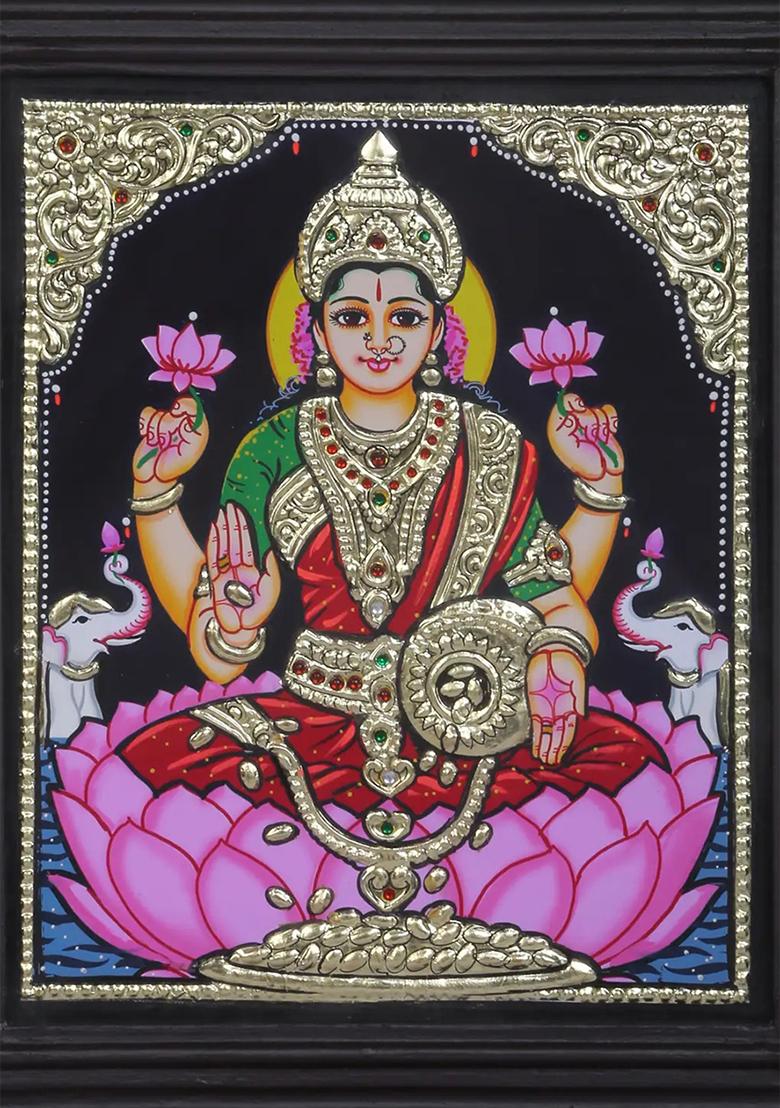 Goddess Gajalakshmi Tanjore Painting 24K Gold