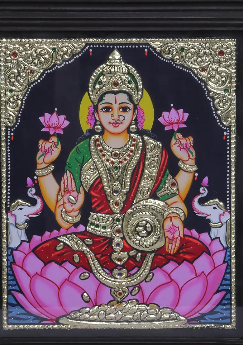 Goddess Gajalakshmi Tanjore Painting 24K Gold