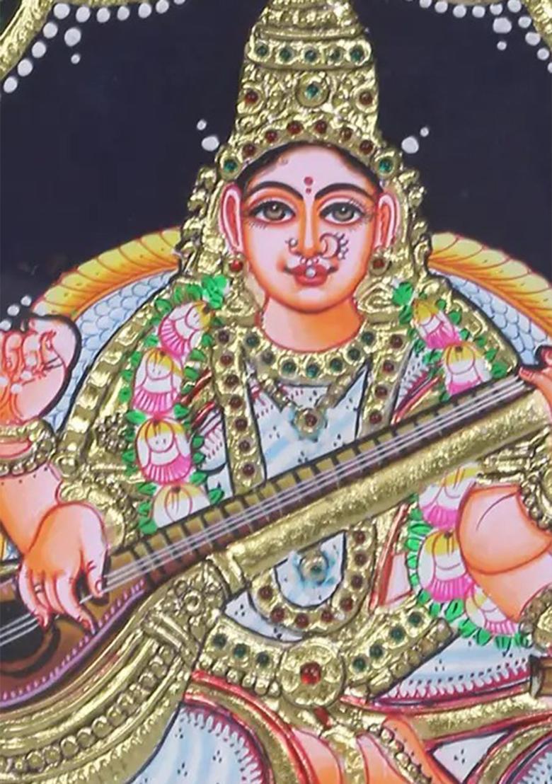 Goddess Saraswati Tanjore Painting 24K Gold