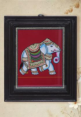 Elephant Tanjore Painting 24K Gold