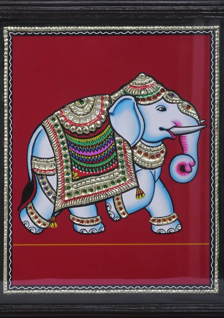 Elephant Tanjore Painting 24K Gold