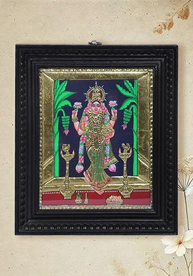 Standing Devi Lakshmi Tanjore Painting 24K Gold