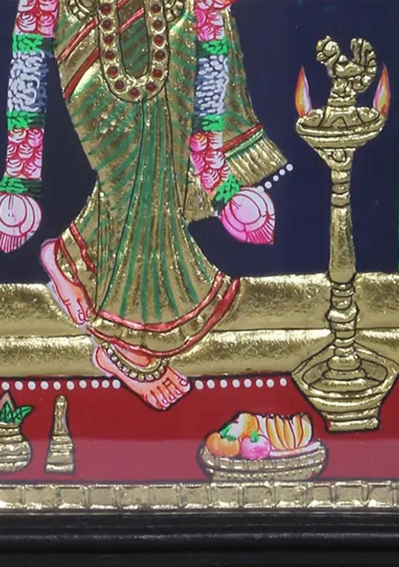 Standing Devi Lakshmi Tanjore Painting 24K Gold