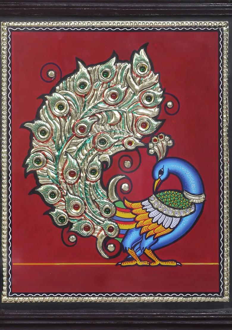 Peacock Tanjore Painting 24K Gold