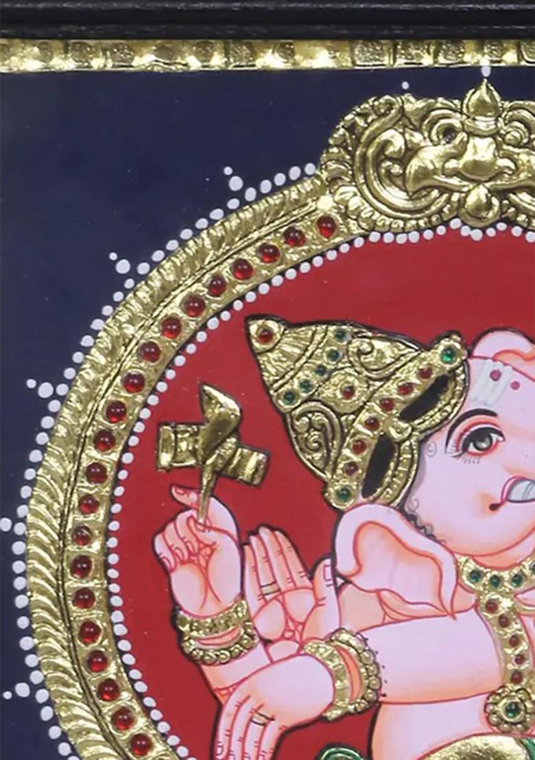 Dancing Lord Ganesha Tanjore Painting 24K Gold