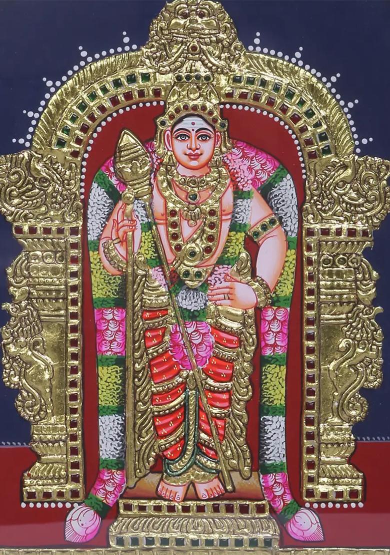 Lord Murugan Swami Tanjore Painting 24K Gold